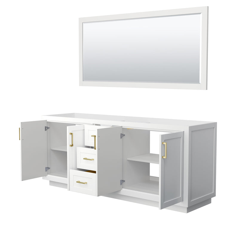 Wyndham Miranda 80" Double Bathroom Vanity In White No Countertop No Sink Brushed Gold Trims and 70" Mirror WCF292980DWGCXSXXM70