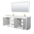 Wyndham Miranda 80" Double Bathroom Vanity In White White Cultured Marble Countertop Undermount Square Sinks Brushed Gold Trims and 70" Mirror WCF292980DWGWCUNSM70