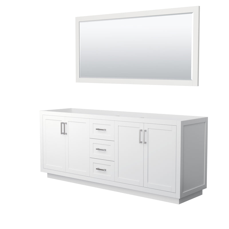 Wyndham Miranda 80" Double Bathroom Vanity In White No Countertop No Sink Brushed Nickel Trims And 70" Mirror WCF292980DWHCXSXXM70