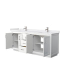 Wyndham Miranda 80" Double Bathroom Vanity In White White Cultured Marble Countertop Undermount Square Sinks Brushed Nickel Trims and No Mirror WCF292980DWHWCUNSMXX