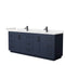 Wyndham Miranda 84" Double Bathroom Vanity In Dark Blue Light-Vein Carrara Cultured Marble Countertop Undermount Square Sinks Matte Black Trim WCF292984DBBC2UNSMXX