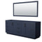 Wyndham Miranda 84" Double Bathroom Vanity In Dark Blue No Countertop No Sink Matte Black Trim 70" Mirror WCF292984DBBCXSXXM70