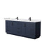 Wyndham Miranda 84" Double Bathroom Vanity In Dark Blue White Cultured Marble Countertop Undermount Square Sinks Matte Black Trim WCF292984DBBWCUNSMXX