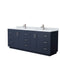 Wyndham Miranda 84" Double Bathroom Vanity In Dark Blue White Carrara Marble Countertop Undermount Square Sinks Brushed Nickel Trim WCF292984DBNCMUNSMXX