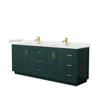 Wyndham Miranda 84" Double Bathroom Vanity In Green Light-Vein Carrara Cultured Marble Countertop Undermount Square Sinks Brushed Gold Trim WCF292984DGDC2UNSMXX