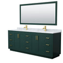 Wyndham Miranda 84" Double Bathroom Vanity In Green White Carrara Marble Countertop Undermount Square Sinks Brushed Gold Trim 70" Mirror WCF292984DGDCMUNSM70