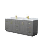 Wyndham Miranda 84" Double Bathroom Vanity In Dark Gray White Carrara Marble Countertop Undermount Square Sinks Brushed Gold Trim WCF292984DGGCMUNSMXX