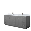 Wyndham Miranda 84" Double Bathroom Vanity In Dark Gray White Carrara Marble Countertop Undermount Square Sinks Brushed Nickel Trim WCF292984DKGCMUNSMXX