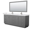 Wyndham Miranda 84" Double Bathroom Vanity In Dark Gray White Cultured Marble Countertop Undermount Square Sinks Brushed Nickel Trim 70" Mirror WCF292984DKGWCUNSM70