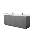 Wyndham Miranda 84" Double Bathroom Vanity In Dark Gray White Cultured Marble Countertop Undermount Square Sinks Brushed Nickel Trim WCF292984DKGWCUNSMXX