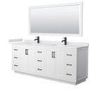 Wyndham Miranda 84" Double Bathroom Vanity In White White Cultured Marble Countertop Undermount Square Sinks Matte Black Trim 70" Mirror WCF292984DWBWCUNSM70