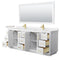 Wyndham Miranda 84" Double Bathroom Vanity In White Light-Vein Carrara Cultured Marble Countertop Undermount Square Sinks Brushed Gold Trim 70" Mirror WCF292984DWGC2UNSM70