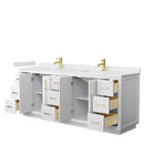 Wyndham Miranda 84" Double Bathroom Vanity In White Light-Vein Carrara Cultured Marble Countertop Undermount Square Sinks Brushed Gold Trim WCF292984DWGC2UNSMXX