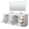 Wyndham Miranda 84" Double Bathroom Vanity In White White Carrara Marble Countertop Undermount Square Sinks Brushed Gold Trim 70" Mirror WCF292984DWGCMUNSM70