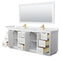 Wyndham Miranda 84" Double Bathroom Vanity In White White Cultured Marble Countertop Undermount Square Sinks Brushed Gold Trim 70" Mirror WCF292984DWGWCUNSM70