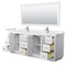 Wyndham Miranda 84" Double Bathroom Vanity In White Light-Vein Carrara Cultured Marble Countertop Undermount Square Sinks Brushed Nickel Trim 70" Mirror WCF292984DWHC2UNSM70