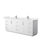 Wyndham Miranda 84" Double Bathroom Vanity In White Light-Vein Carrara Cultured Marble Countertop Undermount Square Sinks Brushed Nickel Trim WCF292984DWHC2UNSMXX