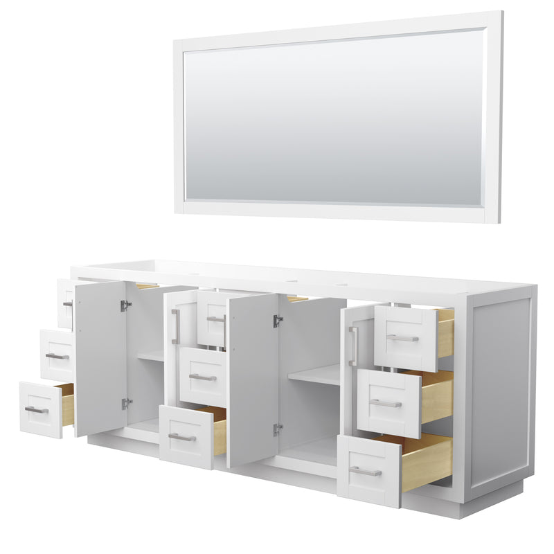 Wyndham Miranda 84" Double Bathroom Vanity In White No Countertop No Sink Brushed Nickel Trim 70" Mirror WCF292984DWHCXSXXM70