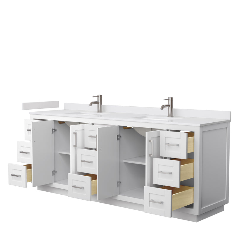 Wyndham Miranda 84" Double Bathroom Vanity In White White Cultured Marble Countertop Undermount Square Sinks Brushed Nickel Trim WCF292984DWHWCUNSMXX