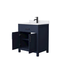 Wyndham Beckett 30" Single Bathroom Vanity In Dark Blue White Cultured Marble Countertop Undermount Square Sink Matte Black Trim WCG242430SBBWCUNSMXX