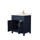 Wyndham Beckett 30" Single Bathroom Vanity In Dark Blue Carrara Cultured Marble Countertop Undermount Square Sink Brushed Gold Trim WCG242430SBLCCUNSMXX