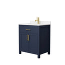 Wyndham Beckett 30" Single Bathroom Vanity In Dark Blue Carrara Cultured Marble Countertop Undermount Square Sink Brushed Gold Trim WCG242430SBLCCUNSMXX