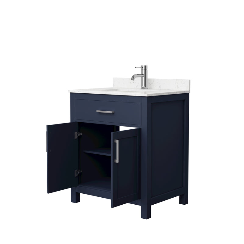 Wyndham Beckett 30" Single Bathroom Vanity In Dark Blue Carrara Cultured Marble Countertop Undermount Square Sink Brushed Nickel Trim WCG242430SBNCCUNSMXX