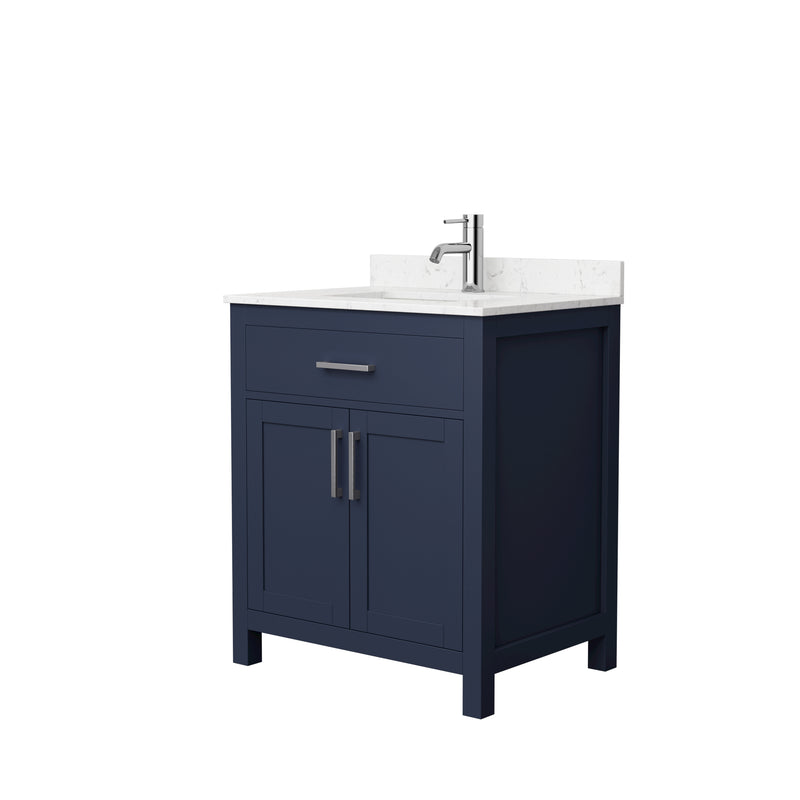 Wyndham Beckett 30" Single Bathroom Vanity In Dark Blue Carrara Cultured Marble Countertop Undermount Square Sink Brushed Nickel Trim WCG242430SBNCCUNSMXX