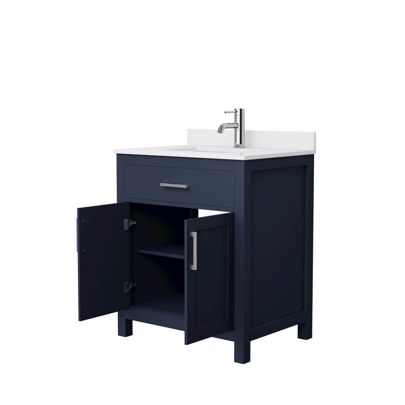 Wyndham Beckett 30" Single Bathroom Vanity In Dark Blue White Cultured Marble Countertop Undermount Square Sink Brushed Nickel Trim WCG242430SBNWCUNSMXX