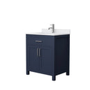 Wyndham Beckett 30" Single Bathroom Vanity In Dark Blue White Cultured Marble Countertop Undermount Square Sink Brushed Nickel Trim WCG242430SBNWCUNSMXX