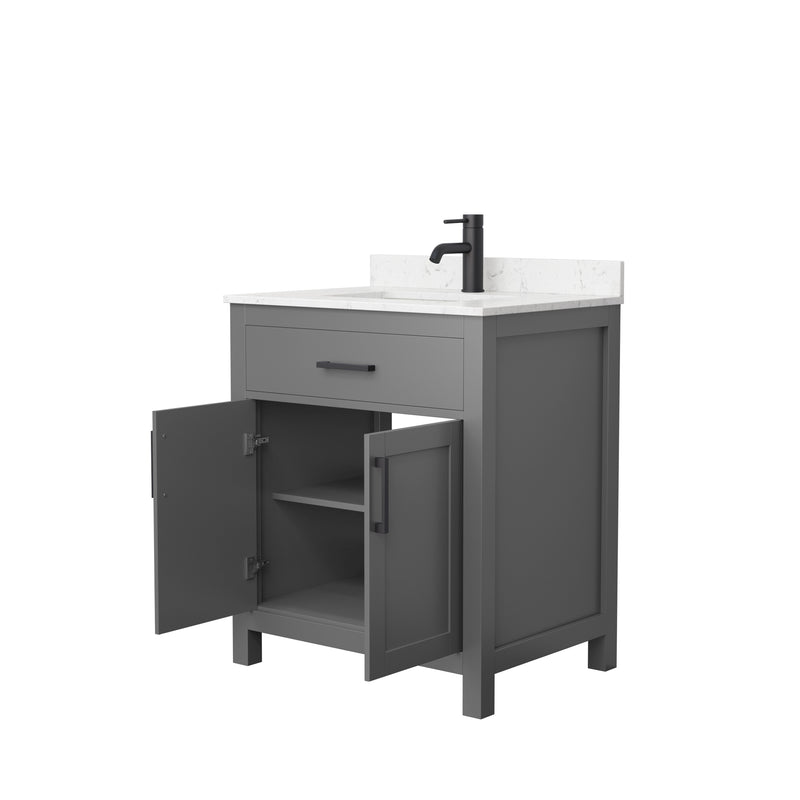 Wyndham Beckett 30" Single Bathroom Vanity In Dark Gray Carrara Cultured Marble Countertop Undermount Square Sink Matte Black Trim WCG242430SGBCCUNSMXX