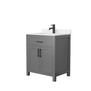 Wyndham Beckett 30" Single Bathroom Vanity In Dark Gray Carrara Cultured Marble Countertop Undermount Square Sink Matte Black Trim WCG242430SGBCCUNSMXX