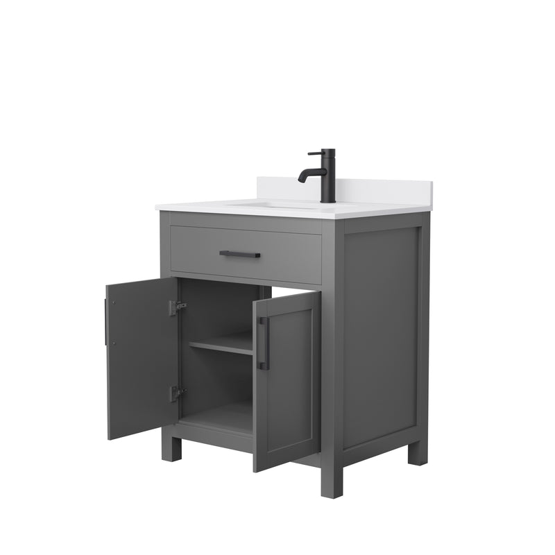 Wyndham Beckett 30" Single Bathroom Vanity In Dark Gray White Cultured Marble Countertop Undermount Square Sink Matte Black Trim WCG242430SGBWCUNSMXX