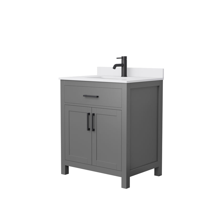 Wyndham Beckett 30" Single Bathroom Vanity In Dark Gray White Cultured Marble Countertop Undermount Square Sink Matte Black Trim WCG242430SGBWCUNSMXX