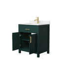 Wyndham Beckett 30" Single Bathroom Vanity In Green Carrara Cultured Marble Countertop Undermount Square Sink Brushed Gold Trim WCG242430SGDCCUNSMXX