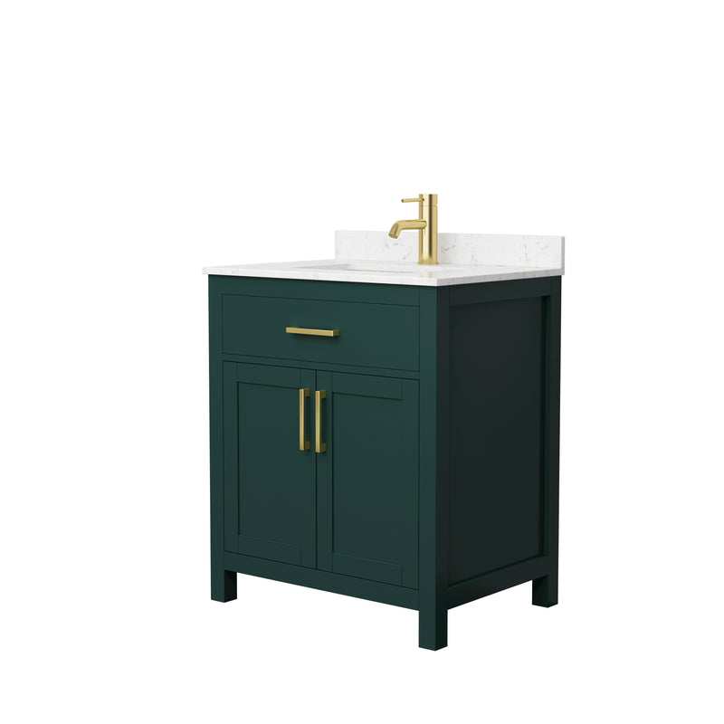 Wyndham Beckett 30" Single Bathroom Vanity In Green Carrara Cultured Marble Countertop Undermount Square Sink Brushed Gold Trim WCG242430SGDCCUNSMXX