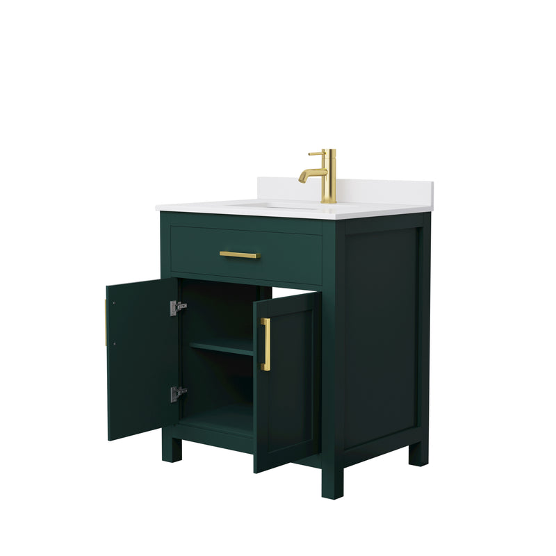 Wyndham Beckett 30" Single Bathroom Vanity In Green White Cultured Marble Countertop Undermount Square Sink Brushed Gold Trim WCG242430SGDWCUNSMXX