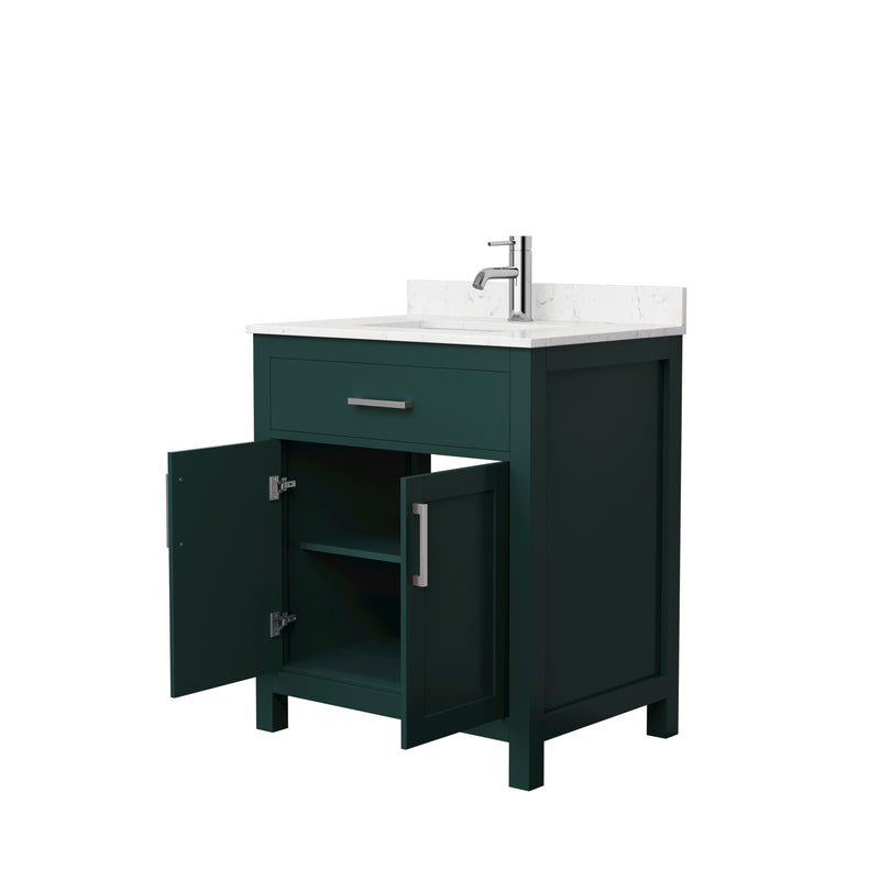 Wyndham Beckett 30" Single Bathroom Vanity In Green Carrara Cultured Marble Countertop Undermount Square Sink Brushed Nickel Trim WCG242430SGECCUNSMXX