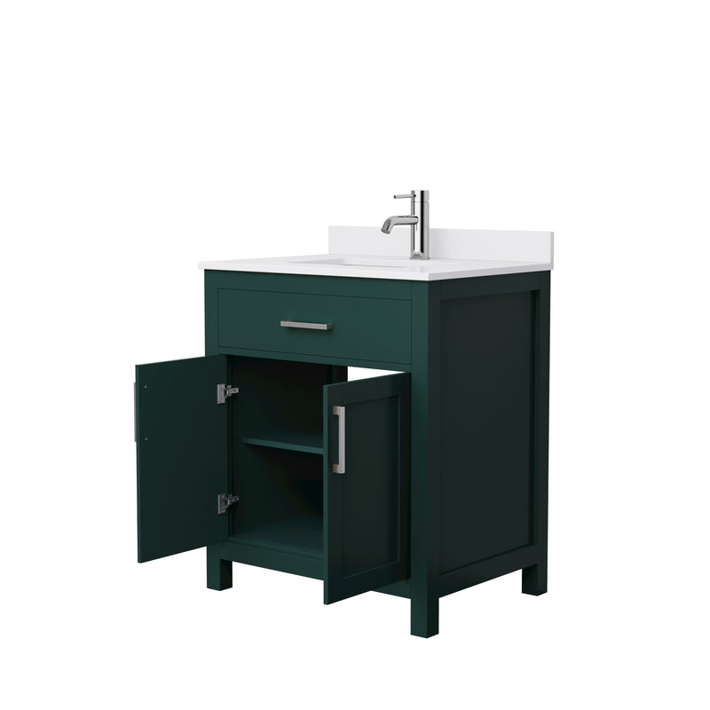 Wyndham Beckett 30" Single Bathroom Vanity In Green White Cultured Marble Countertop Undermount Square Sink Brushed Nickel Trim WCG242430SGEWCUNSMXX