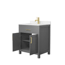 Wyndham Beckett 30" Single Bathroom Vanity In Dark Gray Carrara Cultured Marble Countertop Undermount Square Sink Brushed Gold Trim WCG242430SGGCCUNSMXX