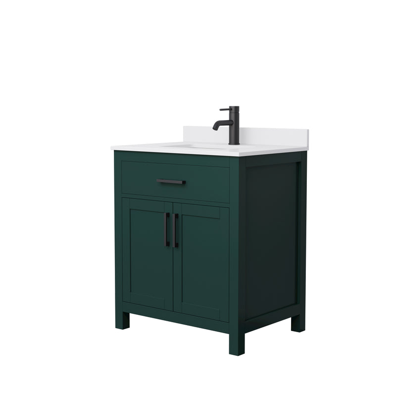 Wyndham Beckett 30" Single Bathroom Vanity In Green White Cultured Marble Countertop Undermount Square Sink Matte Black Trim WCG242430SGKWCUNSMXX