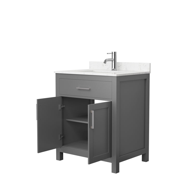 Wyndham Beckett 30" Single Bathroom Vanity In Dark Gray Carrara Cultured Marble Countertop Undermount Square Sink Brushed Nickel Trim WCG242430SKGCCUNSMXX