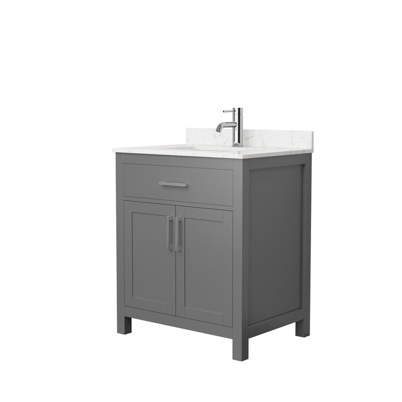 Wyndham Beckett 30" Single Bathroom Vanity In Dark Gray Carrara Cultured Marble Countertop Undermount Square Sink Brushed Nickel Trim WCG242430SKGCCUNSMXX