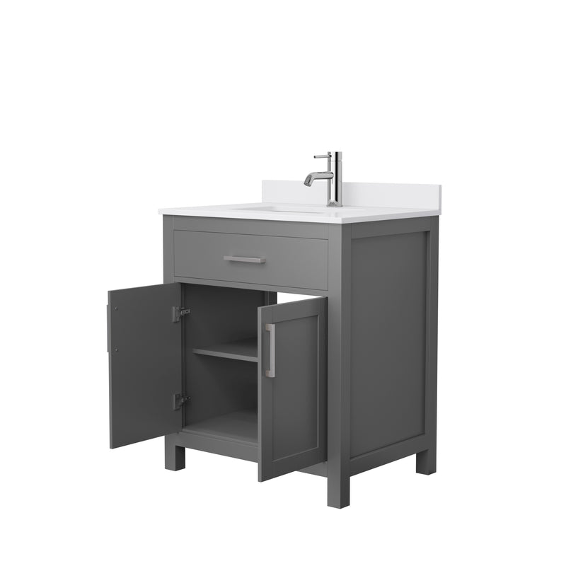 Wyndham Beckett 30" Single Bathroom Vanity In Dark Gray White Cultured Marble Countertop Undermount Square Sink Brushed Nickel Trim WCG242430SKGWCUNSMXX