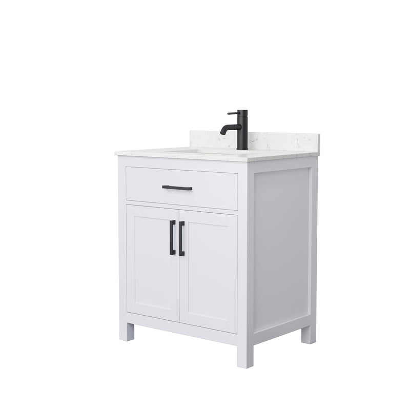 Wyndham Beckett 30" Single Bathroom Vanity In White Carrara Cultured Marble Countertop Undermount Square Sink Matte Black Trim WCG242430SWBCCUNSMXX