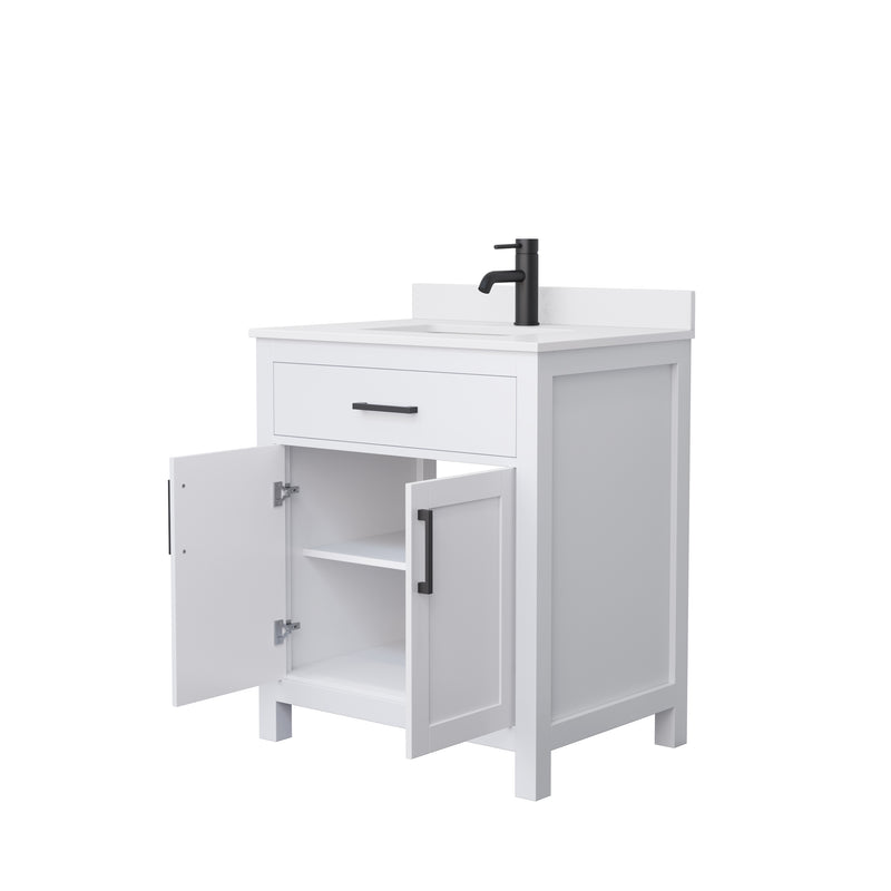 Wyndham Beckett 30" Single Bathroom Vanity In White White Cultured Marble Countertop Undermount Square Sink Matte Black Trim WCG242430SWBWCUNSMXX