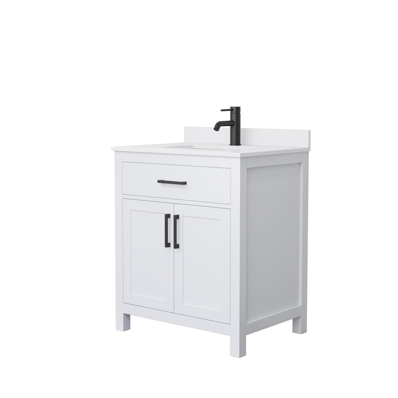 Wyndham Beckett 30" Single Bathroom Vanity In White White Cultured Marble Countertop Undermount Square Sink Matte Black Trim WCG242430SWBWCUNSMXX