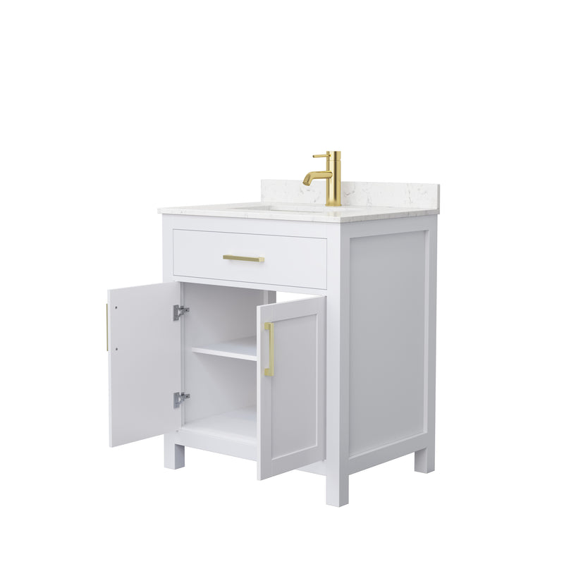 Wyndham Beckett 30" Single Bathroom Vanity In White Carrara Cultured Marble Countertop Undermount Square Sink Brushed Gold Trim WCG242430SWGCCUNSMXX