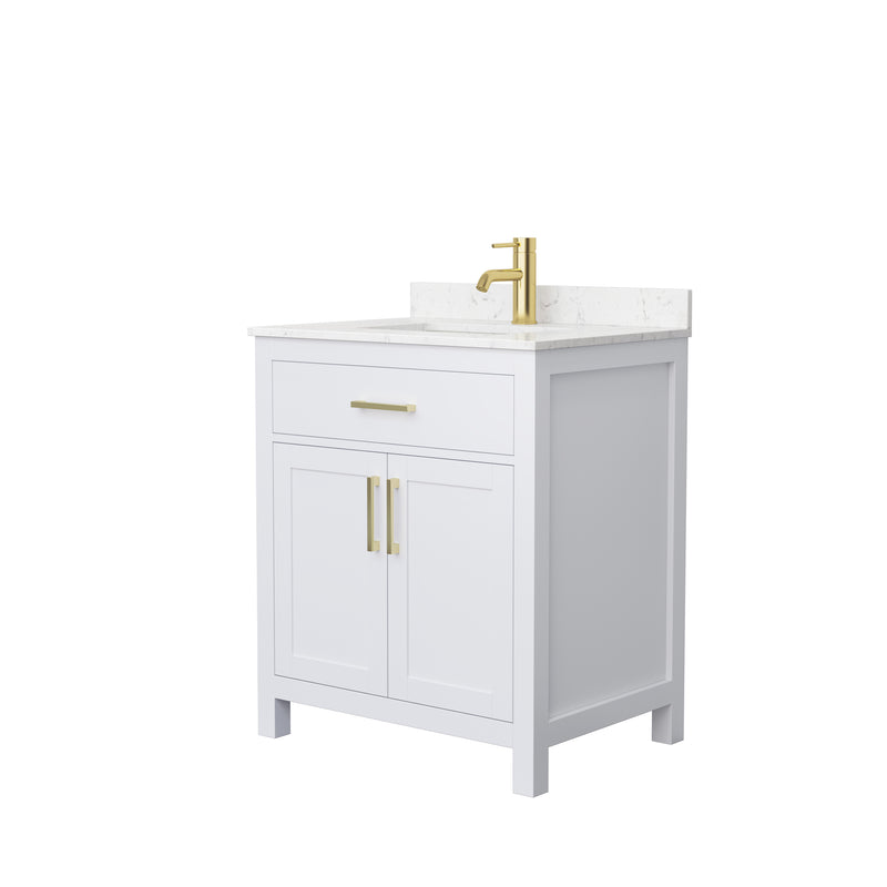 Wyndham Beckett 30" Single Bathroom Vanity In White Carrara Cultured Marble Countertop Undermount Square Sink Brushed Gold Trim WCG242430SWGCCUNSMXX