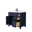 Wyndham Beckett 36" Single Bathroom Vanity In Dark Blue White Cultured Marble Countertop Undermount Square Sink Matte Black Trim WCG242436SBBWCUNSMXX